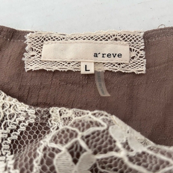Anthropologie A'reve Eyelet Dolman Dress Womens Size L Brown Lace Overlay - Picture 3 of 13
